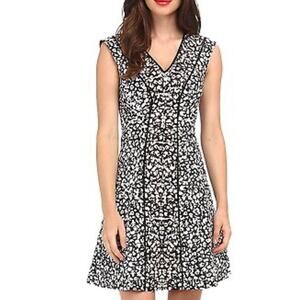Nanette Lepore Librarian Dress Black White Sleeveless V Neck Fit Flare Size 2
